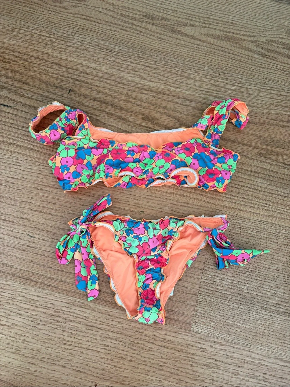 Frankie's Bikinis Orange Floral Tie-Side Bikini